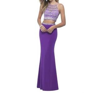 NEW BLUSH PROM beaded jersey two piece gown in orchid
